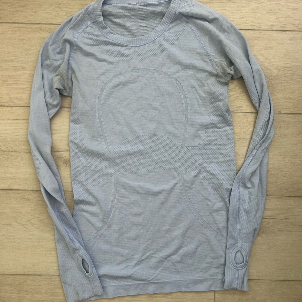 lululemon athletica light blue long sleeve seamless top